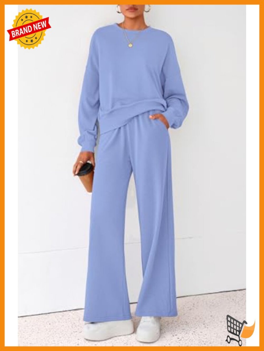 Women's 2 Piece Sweatsuit Lounge Set Wide Leg Sweatpants Fleece Pullover - Picture 2 of 6